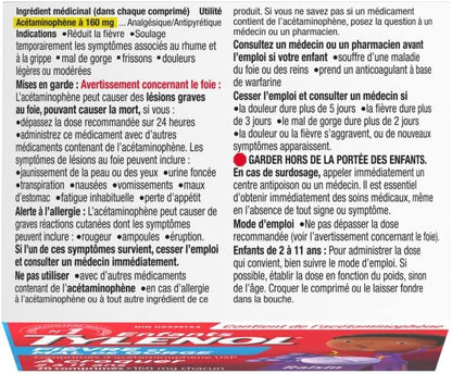 泰诺儿童退烧和咽喉痛咀嚼片，缓解发烧和咽喉痛，20片，葡萄味，适用于6-11岁儿童