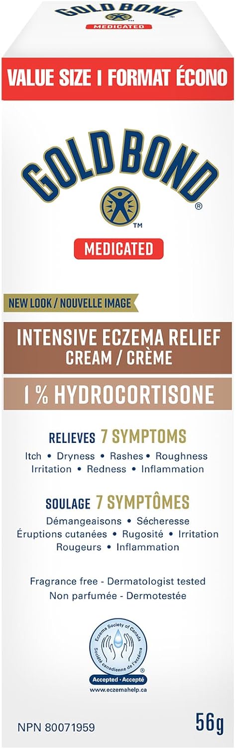 Gold Bond 药用强效湿疹缓解 1% 氢化可的松乳膏，56 克管装，药用湿疹治疗，含 5 种保湿剂，可缓解瘙痒、皮疹、发红、粗糙、刺激和炎症