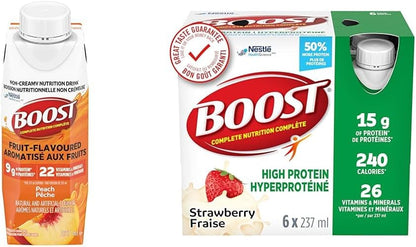 Boost 水果口味飲料桃子口味，237 毫升，24 支 & 15 克高蛋白代餐飲料草莓口味，237 毫升，6 支（4 包）