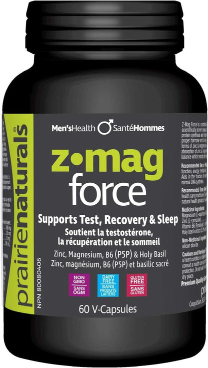 Prairie Naturals Z Mag Force 強健骨骼/牙齒，促進組織形成，維持肌肉功能。平衡電解質，維持正常的酸鹼代謝，形成紅血球。聖羅勒。鋅。鎂。維生素B6 P5P。改善睪酮…