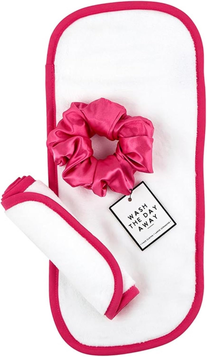 Bella Sleep + Spa Reusable Makeup Remover Facial Cloths and Scrunchie Facial Care Set, 3-Piece, Hot Pink