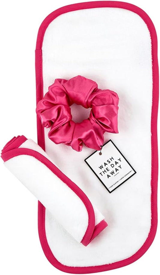 Bella Sleep + Spa Reusable Makeup Remover Facial Cloths and Scrunchie Facial Care Set, 3-Piece, Hot Pink