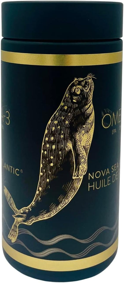 Nova Sea Atlantic 出品，易于吞咽的竖琴海豹油 Omega 3 6 9 | 加拿大制造 | 富含 EPA、DHA 和 DPA，有益健康 | 100% 天然，无化学成分，非转基因 | 500 毫克 - 120 粒软胶囊（1 包）