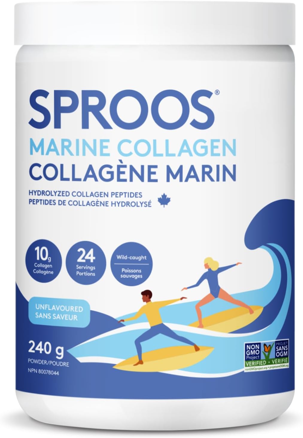 Sproos 優質海洋膠原蛋白肽粉 | 野生捕撈，非基因，無麩質 | 無味無臭，桶裝，240克