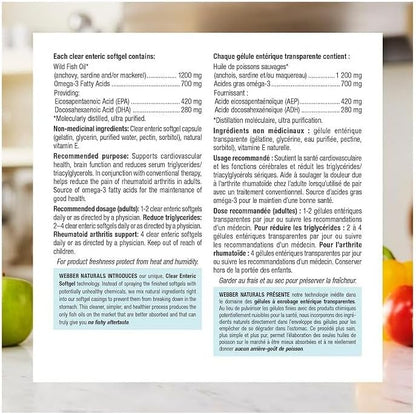 Webber Naturals Omega-3 700 毫克加強型，100 粒透明腸溶無魚腥味軟膠囊，支持心血管健康和大腦功能
