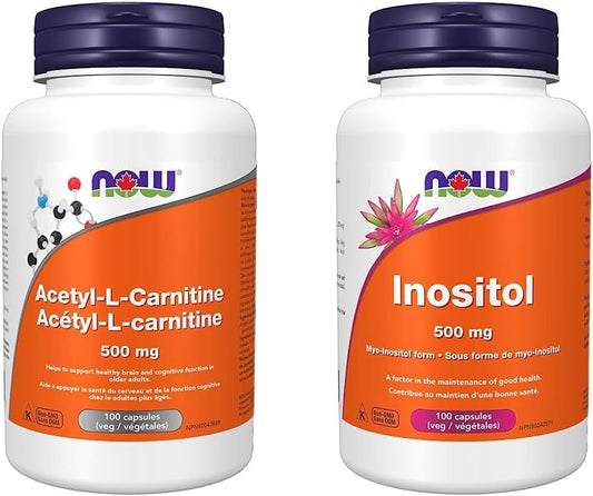 NOW 乙醯左旋肉鹼 500 毫克 100 粒膠囊和 NOW 肌醇 500 毫克 100 粒膠囊