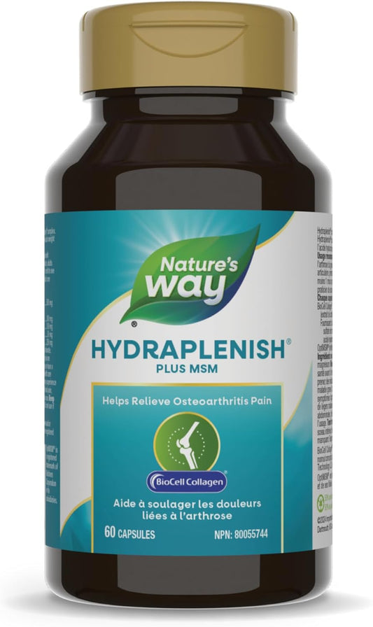 Nature's Way Hydraplenish Plus 膠原蛋白、MSM 和透明質酸、骨關節炎關節疼痛支持、BioCell 膠原蛋白，60 粒膠囊