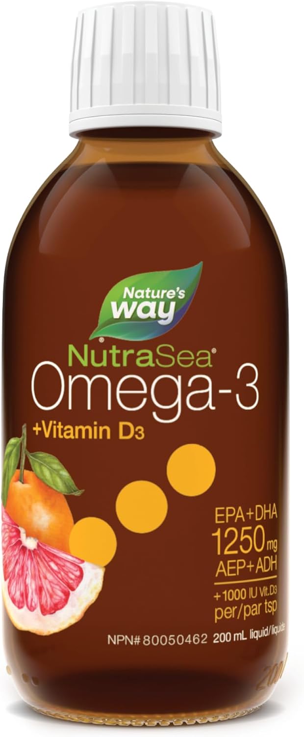 Nature's Way NutraSea Omega-3 和維生素 D 補充劑 - 含 1250 毫克 EPA 和 DHA、1000 IU 維生素 D3 的魚油 - 支持健康的心臟和大腦，幫助強健骨骼和牙齒，並有助於支持免疫系統 - 葡萄柚…