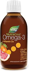 Nature's Way NutraSea Omega-3 and Vitamin D Supplement - Fish Oil with 1250mg EPA and DHA, 1000 IU Vitamin D3 – Support Healthy Heart and Brain, Help Build Strong Bones and Teeth & Help Support Immune System - Grapefruit…