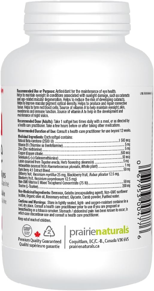 Prairie Naturals Ocu-Force Vision Support with Lutein, Astaxanthin, Taurine, Vitamins & Minerals Softgel - 120 Count