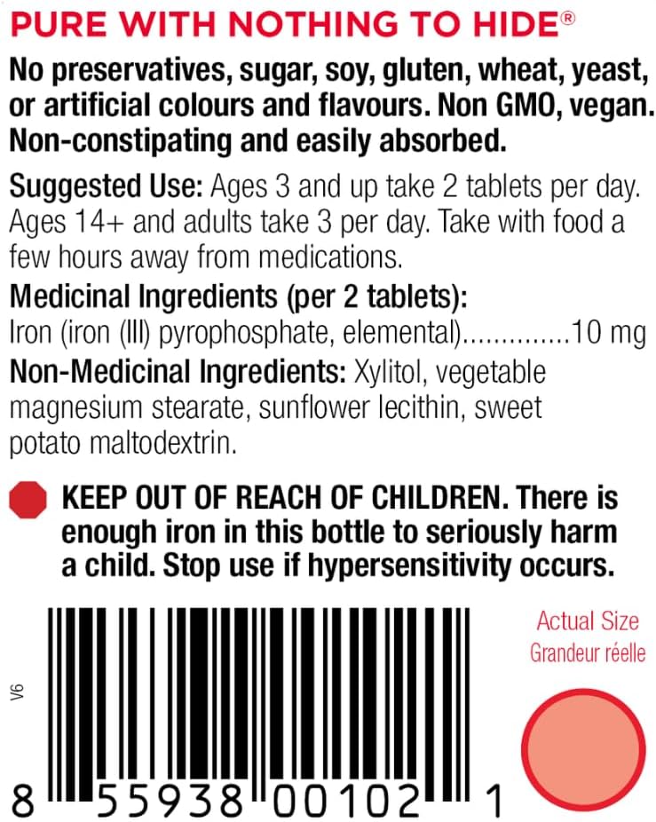 Kidstar Nutrients - BioFe 純鐵 5 毫克，60 片咀嚼片，30 天用量 - 有助於預防缺鐵性貧血 - 不會引起胃部不適和便秘 - 純素、非基因改造、無麩質和無糖