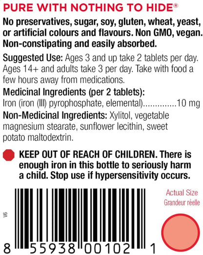 Kidstar Nutrients - BioFe 純鐵 5 毫克，60 片咀嚼片，30 天用量 - 有助於預防缺鐵性貧血 - 不會引起胃部不適和便秘 - 純素、非基因改造、無麩質和無糖