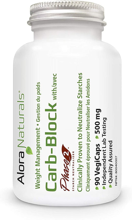 Alora Natural - Carb-Block with Phase 2，90 粒素食胶囊 - 白芸豆碳水化合物阻断剂 - 体重管理补充剂 - 碳水化合物补充剂 - 防止淀粉热量转化为葡萄糖