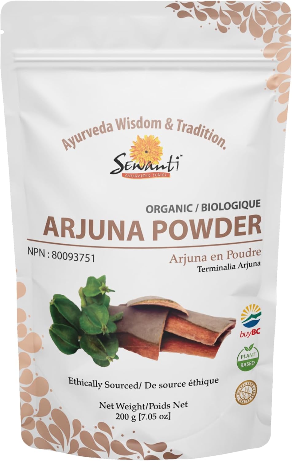 Organic Arjuna Powder 200g/ NPN 80093751/ Terminalia Arjuna/Supports Cardiac & Skin Health