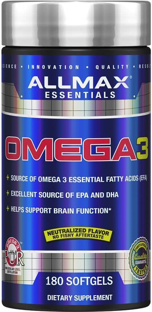 ALLMAX Nutrition - 肌​​酸 3000，肌酸一水合物胶囊，用于增强力量和肌肉恢复，含 Omega-3 必需脂肪酸和超纯冷水鱼油，180 粒