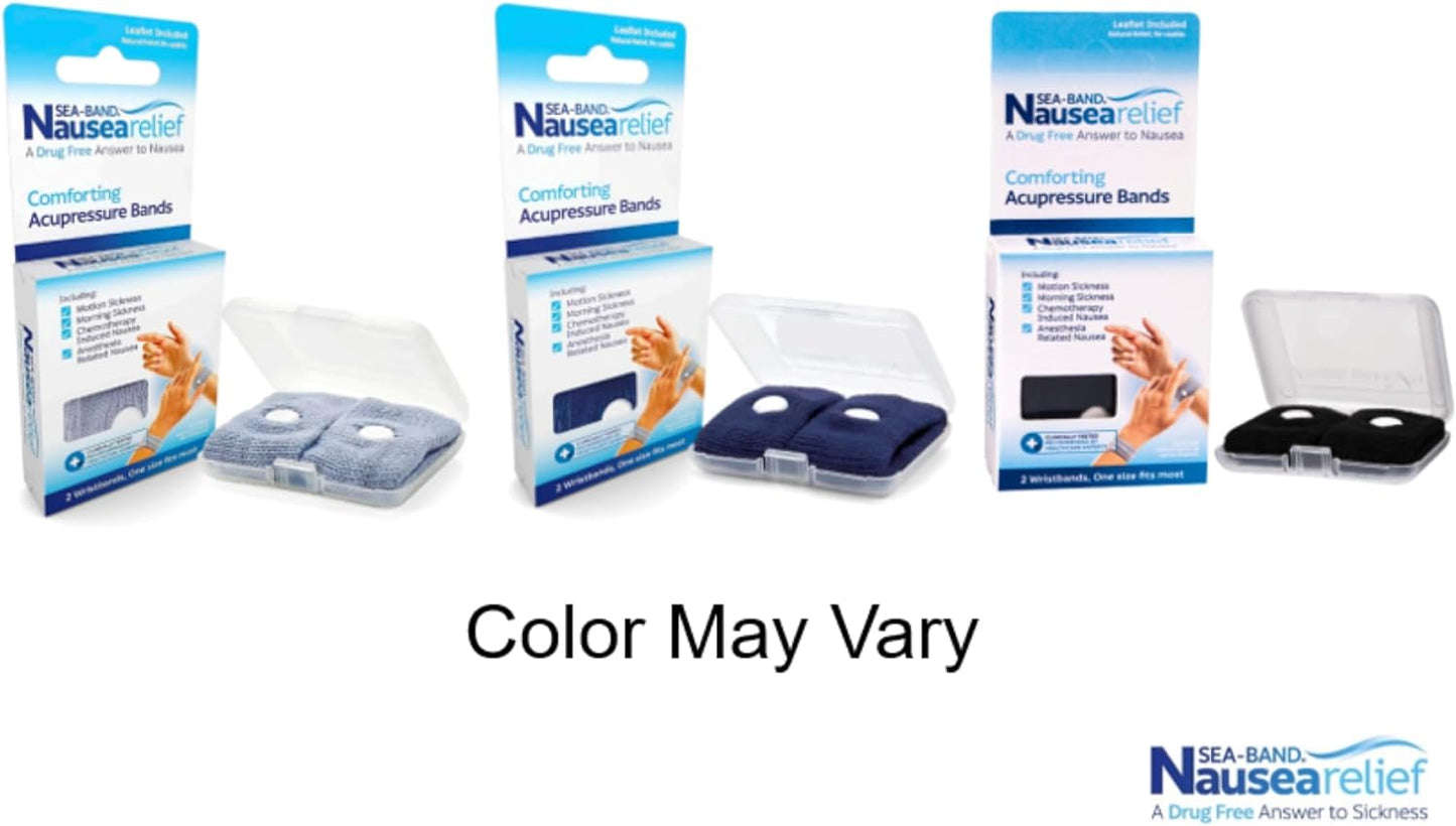 Sea-Band Anti-Nausea Acupressure Wristband for Motion or Morning Sickness, Adult, 1 Pair (Color May Vary)