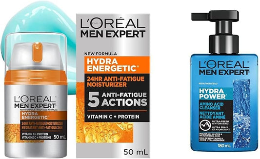 L'Oréal Paris Men Expert Hydra Energetic Face Cream with Vitamin C (50ml) + Daily Face Cleanser with Amino Acid (180ml)