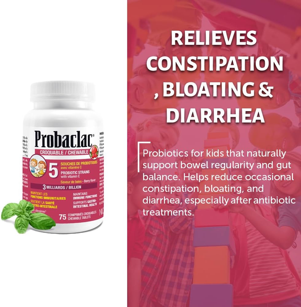 Probaclac chewable probiotics for kids ages 3. Each chewable tablet contains 3 billion active cells, Multi-strain probiotic and lactic ferment complex (6 strains) (40)