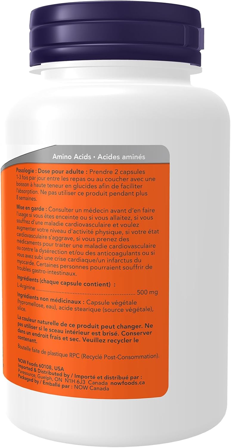 NOW Supplements, L-精胺酸 500 毫克，一氧化氮前體，胺基酸，100 粒素食膠囊