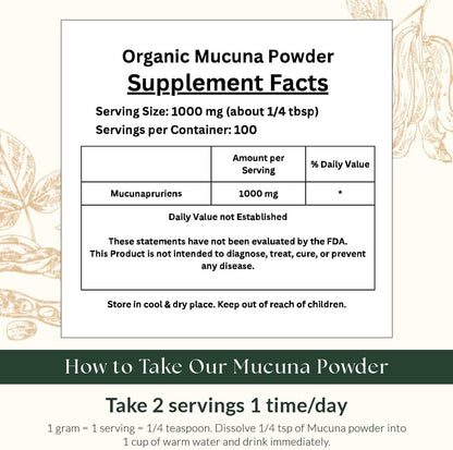 Organic Mucuna Powder 200g/ NPN 80109309/ Traditional Nutritive Tonic/Cowhage/Mucunapruriens