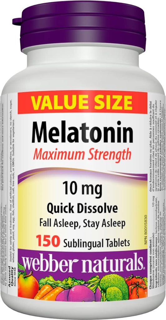 Webber Naturals Melatonin 10 mg Maximum Strength & Biotin 10,000 mcg Extra Strength, 120 Capsules, Supports Healthy Hair, Skin & Nails, Energy Metabolism, Vegan