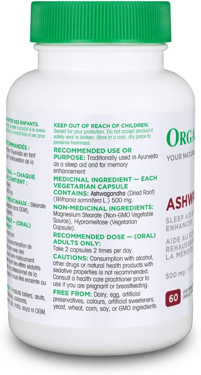 Organika 加拿大制造南非醉茄 - 缓解压力、助眠、改善情绪、平衡甲状腺和血糖 - 60 粒素食胶囊