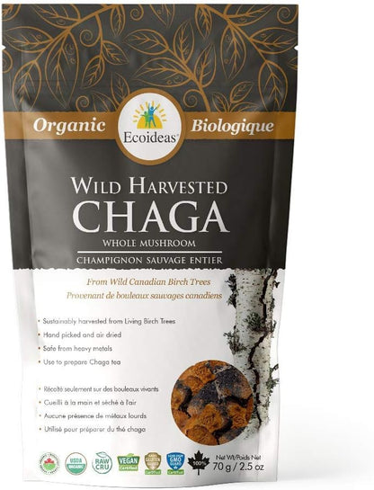 Ecoideas Wild Harvested Chaga Whole Mushroom, 70 gram