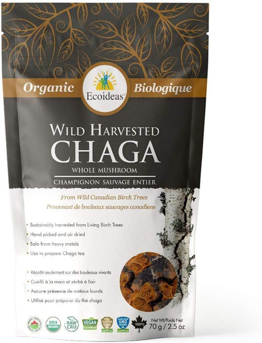 Ecoideas Wild Harvested Chaga Whole Mushroom, 70 gram