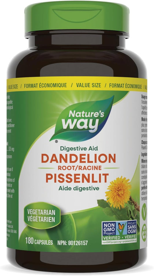 Nature's Way Dandelion Root - Digestion Supplement – Diuretic Laxative - Non-GMO Verified - 180 Vegetarian Capsules, Value Size