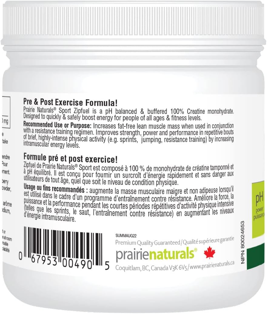 Prairie Naturals Zip Fuel pH-Balanced Creatine Energy Drink - Wild Berry Burst Flavour - 300 Gram