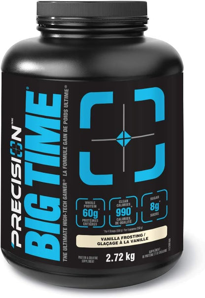 Precision Big Time Protein Powder Supplement - Vanilla flavour, 2.72 kg | Weight gainer, whole protein, sport-safe