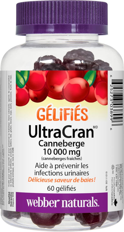 Webber Naturals UltraCran 蔓越莓 10,000 毫克軟糖，60 顆軟糖，有助於預防泌尿道感染，純素
