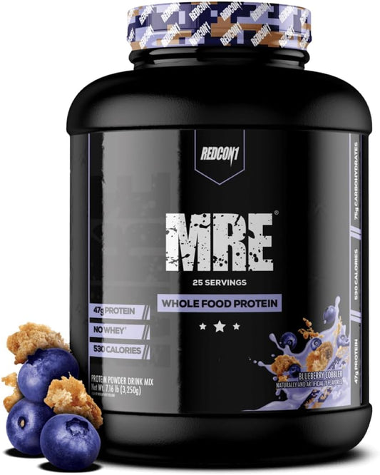REDCON1 MRE Meal Replacement Supplement, Blueberry Cobbler - Whole Food Protein + Carbohydrate Blend with No Whey for Post Workout Fuel - Natural Protein Powder with MCT Oil + Amino Acids (7 lbs)