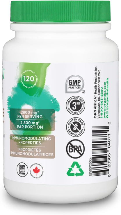 Organika 加拿大制造狮鬃菇 - 超强有机蘑菇提取物 - 2800 毫克 - 益智，天然支持记忆力、情绪、神经保护和认知 - 120 粒胶囊，120 天用量