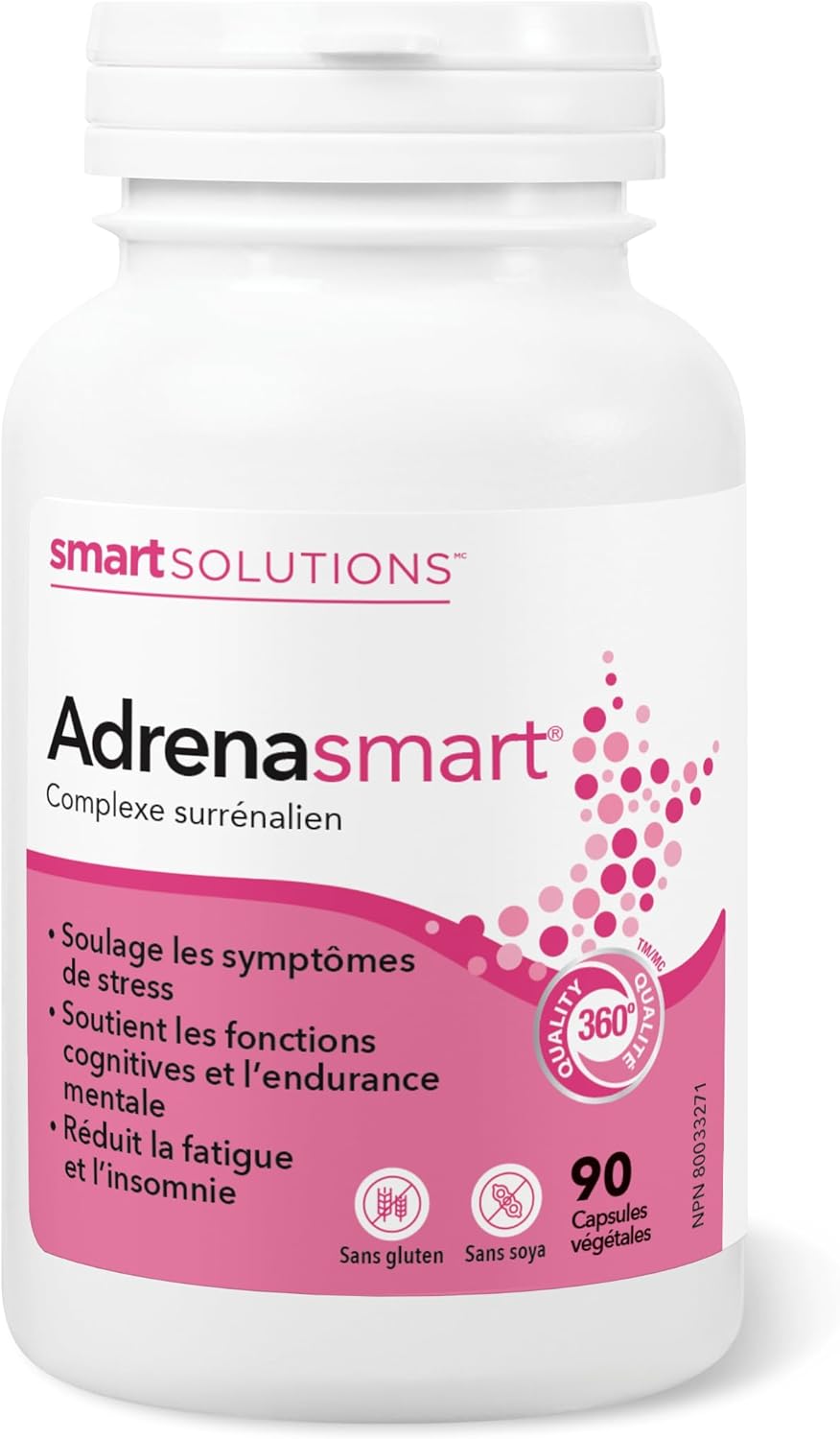 Smart Solutions Adrenasmart 素食胶囊，缓解压力症状，增强认知耐力和功能，并减轻疲劳。含 100 毫克红景天，不含麸质、大豆、人工防腐剂或甜味剂……