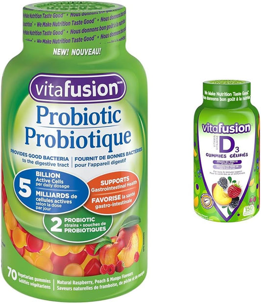 Vitafusion Probiotic Adult Gummies, 2 Probiotic Strains & D3 Adult Vitamin Gummies, 1000 IU Vitamin D3 Daily Dose, Supports Bones & Teeth*,150 Count, 5 Month Supply, Packaging May Vary