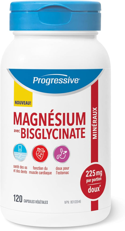 Progressive Elemental Magnesium Bisglycinate 225 mg — 120 Vegetarian Capsules —Highly Absorbable Gentle Magnesium Bis-Glycinate Blend for Sleep, Heart, Bone and Muscle Function