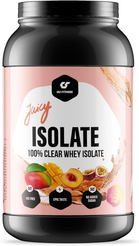 GoFitness Nutrition 100% Clear Juicy Whey Isolate Protein Powder 900g – Tropical Peach Mango Passion Fruit Flavor – Fast Absorption, Muscle Recovery, Low Sugar Supplement