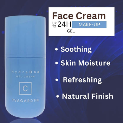 EVAGARDEN HydraOne Face Gel Cream - Refreshing Formula Balances Skin Moisture - Triple Action Complex Nourishes Deeply - Light and Non-Sticky Finish - Increases Elasticity and Tone - 1.69 oz