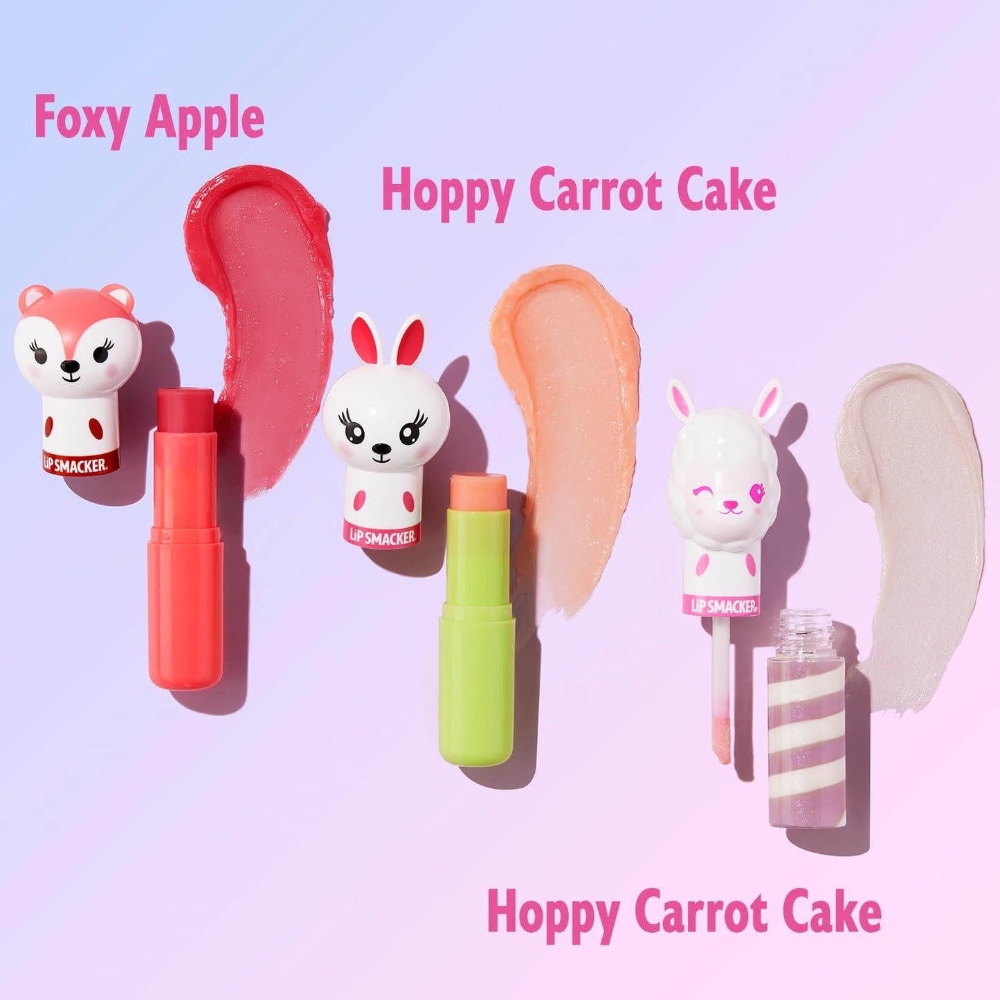 Lip Smacker Lippy Pals 3 Pack Lip Kit- Unicorn/Panda/Kitten Foxy Apple/Hoppy Carrot Cake/Straw-Ma Llama Berry