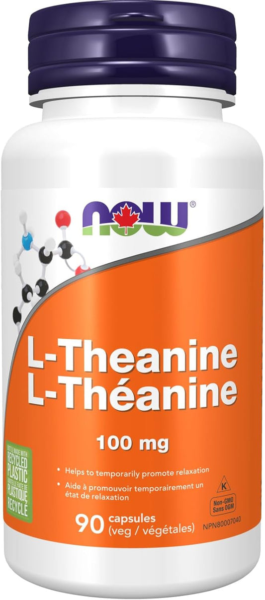 NOW Supplements, L-Theanine 100 mg with Decaf Green Tea, Stress Management, 90 Veg Capsules