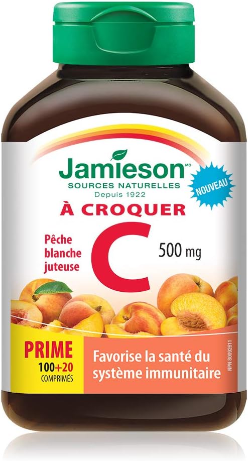 Omega-3 Select 1,000 毫克和咀嚼维生素 C 500 毫克 - 白桃口味，120 粒（1 包）