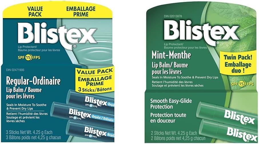 Blistex Regular Lip Balm Value Pack 3 count & Mint Lip Balm Twin Pack 2 count