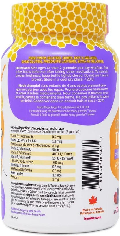 Honibe 儿童和成人维生素 D 软糖 | 加拿大制造的蜂蜜基维生素 & 儿童复合维生素软糖增强免疫力 | 加拿大制造的蜂蜜基维生素 | 70 粒软糖