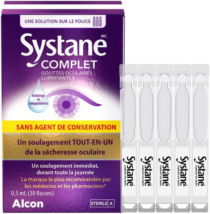 Systane Complete Preservative-Free Eye Drops For Dry Eyes, All-In-One Drops For All Types Of Dry, Multi-Symptom Dry Eye Relief, Dry Eye Relief from Extended Screen Time – 30 x 0.5mL