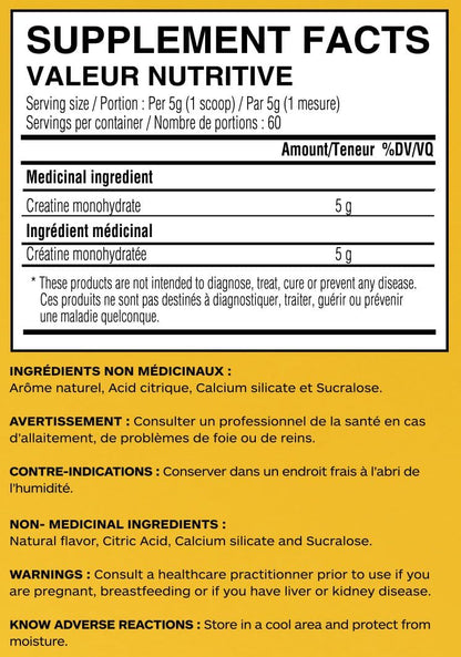 Unity Supplements 調味肌酸一水合物粉 - 促進肌肉生長、恢復、力量和性能 - 5 克純肌酸 - 60 份（400 克） - 易混合配方（菠蘿味）