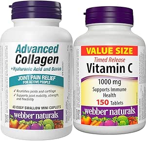 Webber Naturals 高級膠原蛋白，含透明質酸和硼，40 粒迷你膠囊和維生素 C 緩釋片，1000 毫克，150 片，有益於骨骼、牙齒、免疫和抗氧化健康