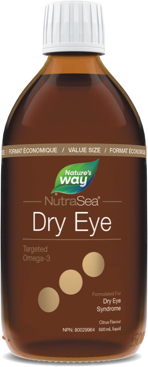 NutraSea 干眼症专用 Omega-3 液体 – 支持正常泪液功能并帮助缓解干眼症症状 – 1500 毫克 EPA+DHA（1200 毫克 EPA + 300 DHA）和 150 毫克 GLA – 500 毫升 - 柑橘味