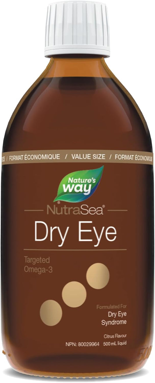 NutraSea 干眼症专用 Omega-3 液体 – 支持正常泪液功能并帮助缓解干眼症症状 – 1500 毫克 EPA+DHA（1200 毫克 EPA + 300 DHA）和 150 毫克 GLA – 500 毫升 - 柑橘味