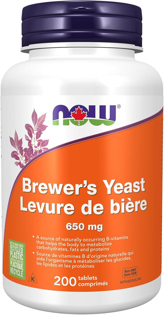 NOW Supplements, Brewer's Yeast 650 mg with naturally occurring B-Vitamins such as: Thiamin (B-1), Riboflavin (B-2), Niacin, B-6, Folic Acid and Biotin, 200 Tablets